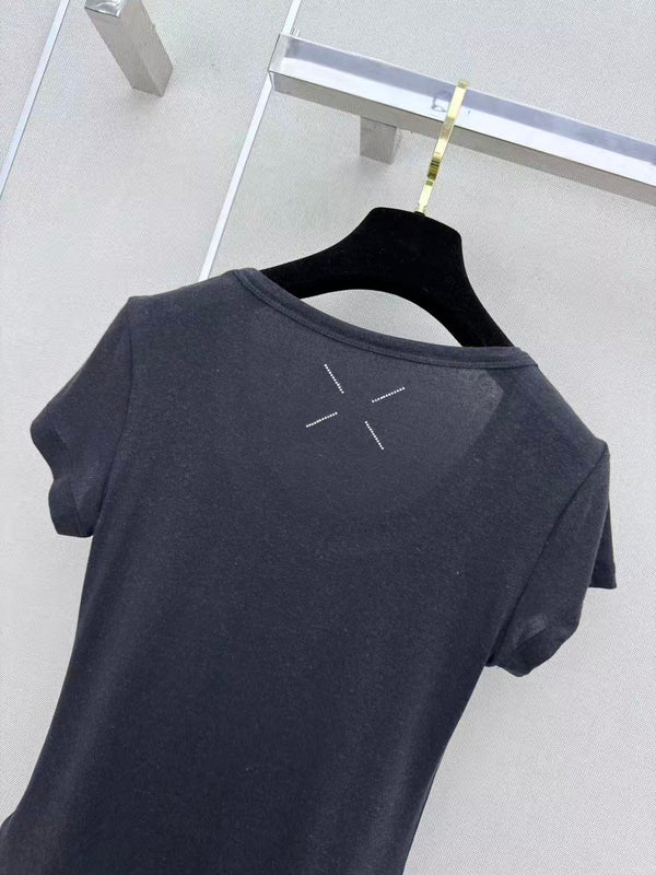 MM6 Rhinestone Letter Short-Sleeved T-Shirt Black Cotton 387956