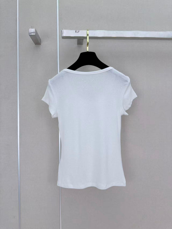 MM6 Rhinestone Letter Short-Sleeved T-Shirt White Cotton 387955