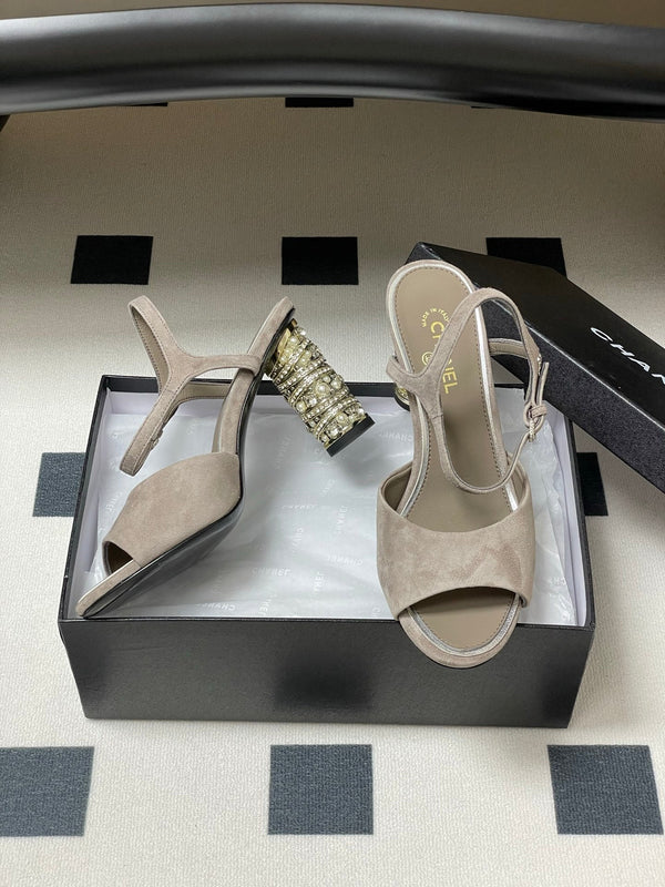 CC 25p Slingback Heel 8cm Grey Suede