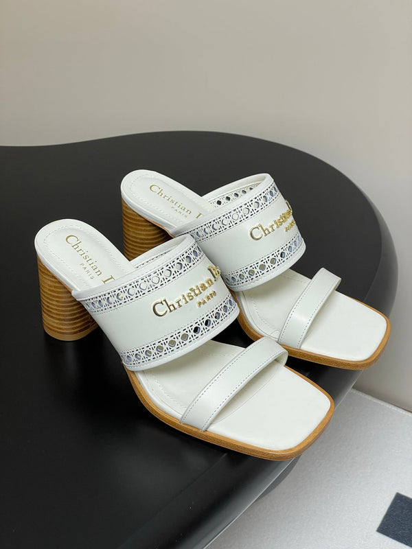 CD 25 D-Lane Heeled Slide Double Strap Calfskin