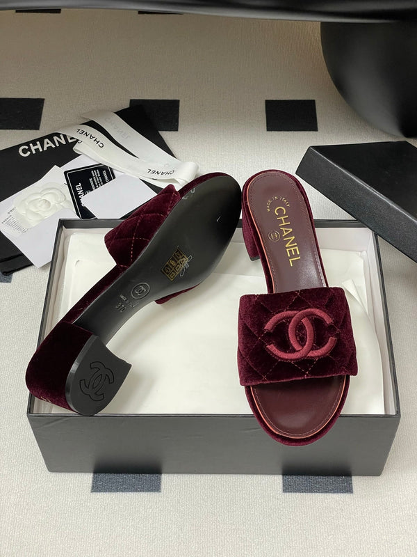 25S Embroidery Double C Mule 50mm Wine Velvet 247574