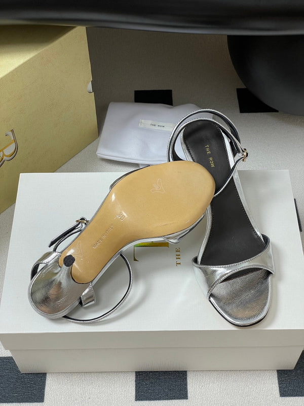 The Row 25S Strap High Heel Sandals 85mm Black Mix Gold Metallic Cowhide 286193