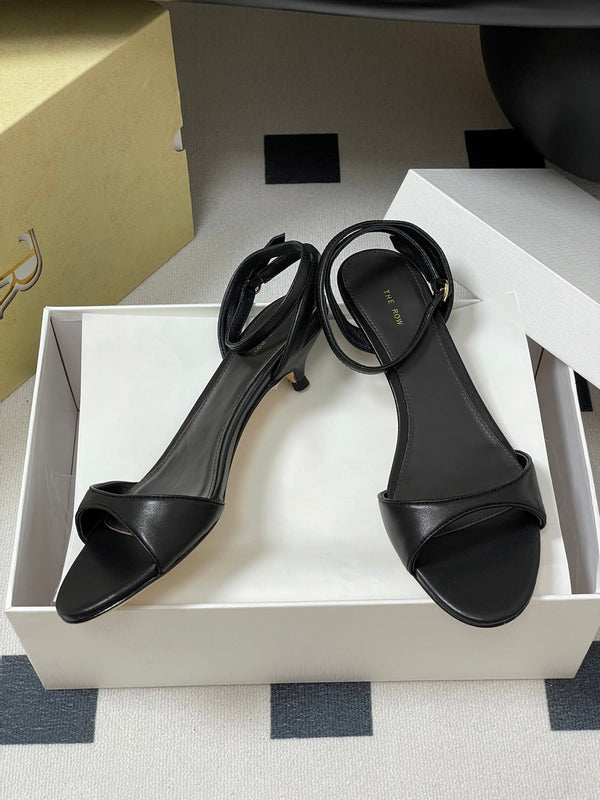 The Row 25S Strap High Heel Sandals 35mm Black Sheepskin 286200
