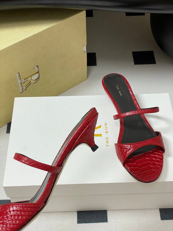 The Row 25S Strap High Heel Mule Sandals 35mm Red Snake Pattern Cowhide 286211
