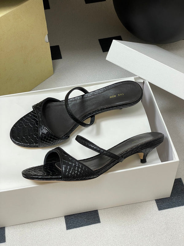 The Row 25S Strap High Heel Mule Sandals 35mm Black Snake Pattern Cowhide 286213