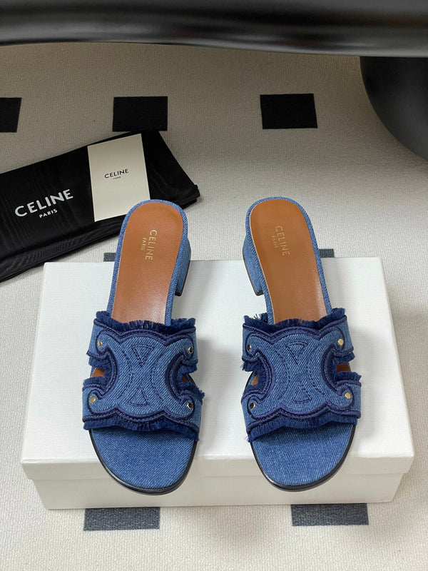CL Marina Fringed Mule 40mm In Blue Denim 319738