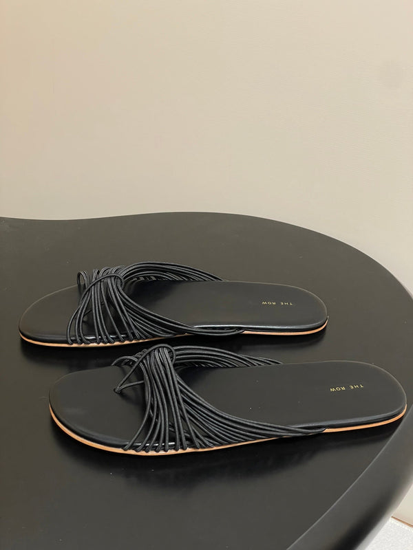 The Row Sara Slide Sandal In Black Elastic And Leather 345205