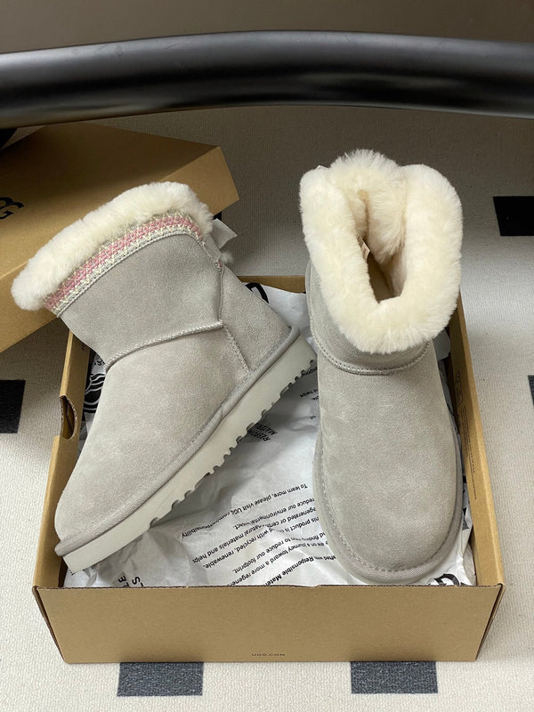 UGG Classic Mini Taslyn Boot Grey White Wool Suede 522215