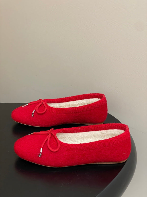 CL 26s Ballet Flats In Red Wool With Bow Style 3