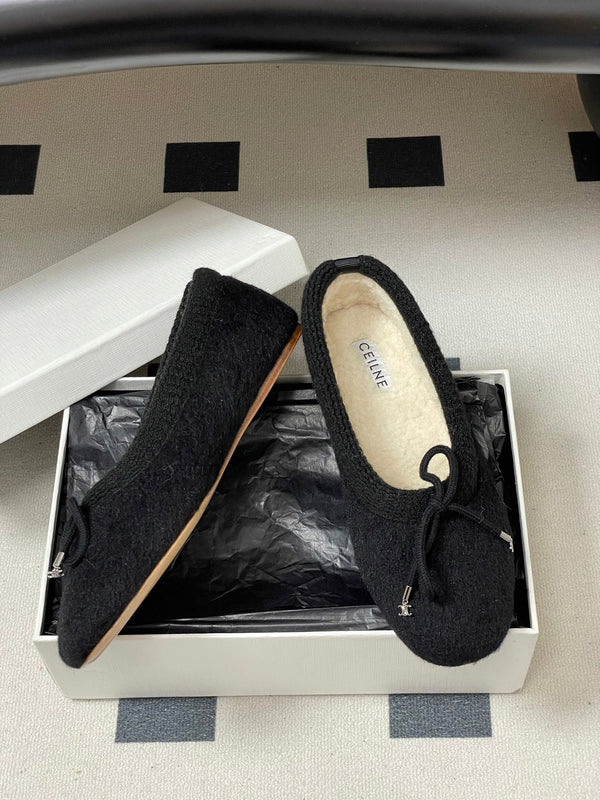 CL 26s Ballet Flats In Black Wool With Bow Style 1