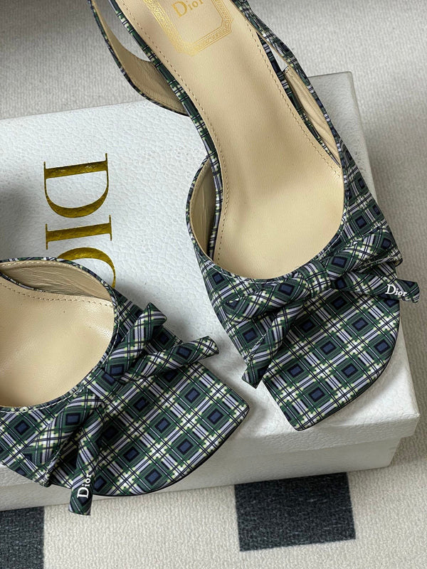 CD 26 Slingback 85 Black Green Blue Leather Silk Fabric 593602