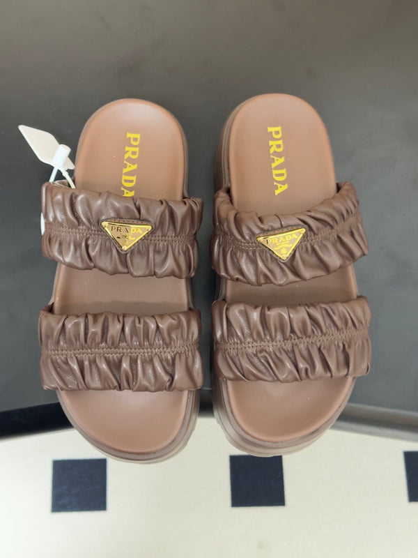 Pra 26s Flatform Slides Brown Matelassé Leather 834767.