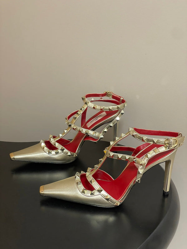 VT Rockstud Kidskin Pump 100mm Gold Sheepskin 835109