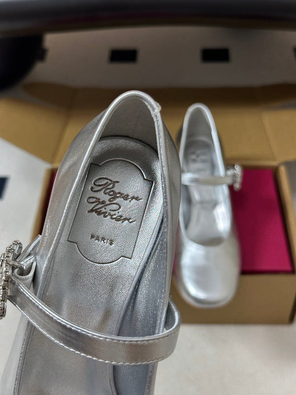 RV 26s Efflorescence Mary Jane Pumps 4.5cm Silver Metallic Leather 119460