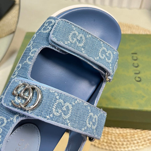 GG Sandal With Double G Blue Caro