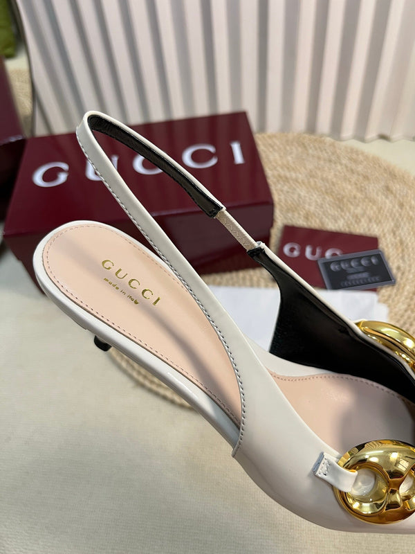 GC Slingbacks With Marina Chain 50mm White Patent Leather 294583