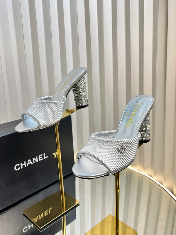 CC 26P Mule Sandals 8cm Sliver Leather 767856