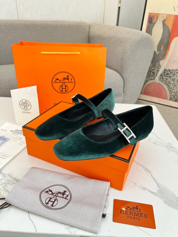 Jane Ballet Flat Dark Green Suede 214062
