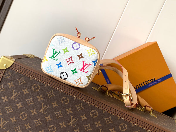 LV Nano Noé Bag White Beige Monogram Canvas Cowhide 281677