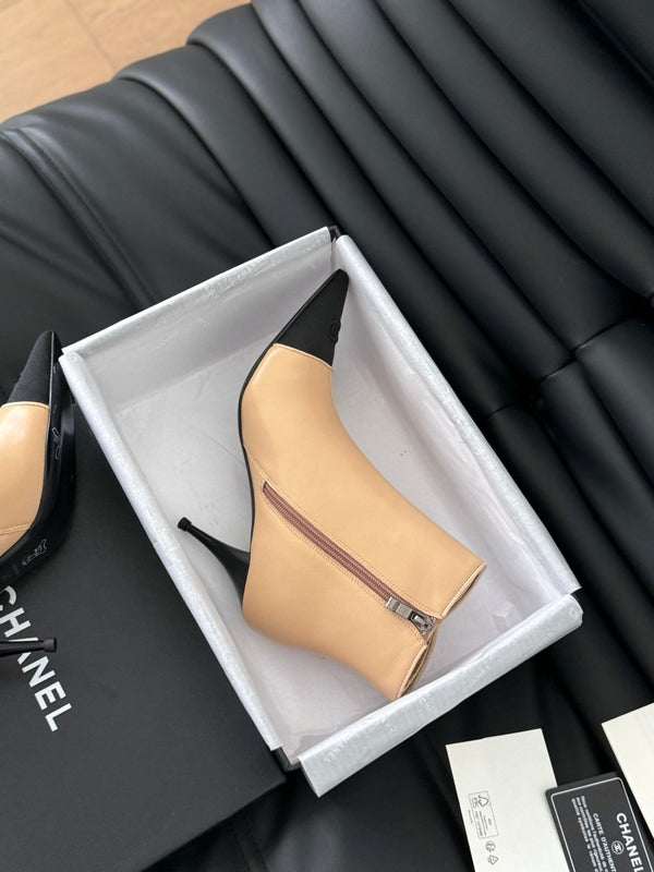 cc short boots 80 heel beige calfskin