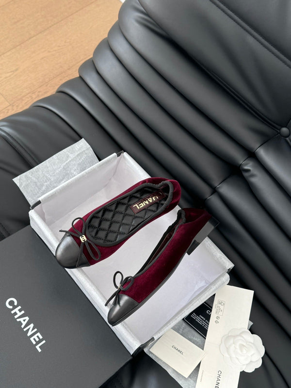 CC Ballet Flats In Burgundy Velvet Fabric 143536