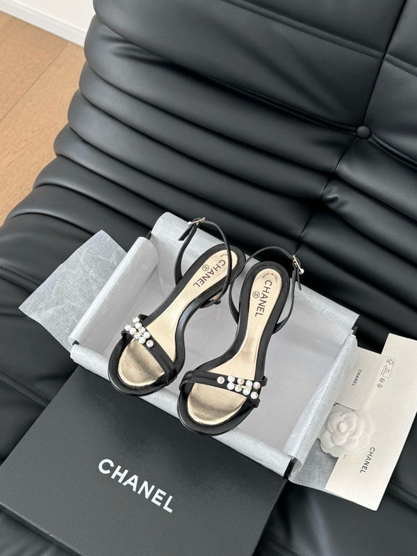 PEARL SANDAL IN BLACK AND GOLD LAMBSKIN 75 MM