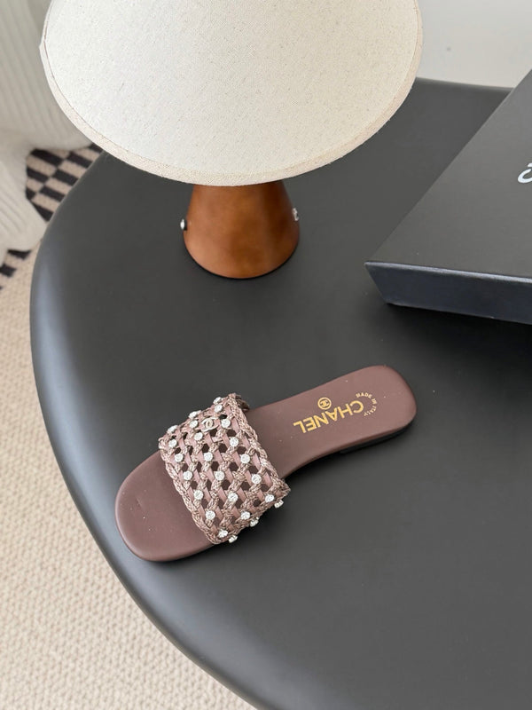 CC 26SS Slipper Chocolate Woven Lambskin 670624