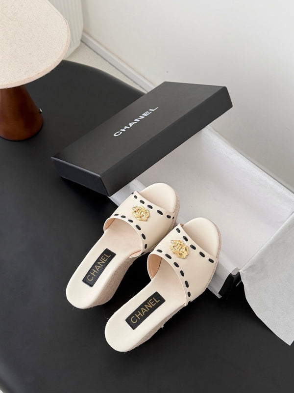 CC Wedge Espadrille Slides 10cm White Sheepskin 776109
