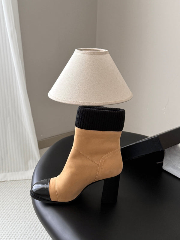 CC 26s Ankle Boots Beige Black Knit Cuff Suede 127793