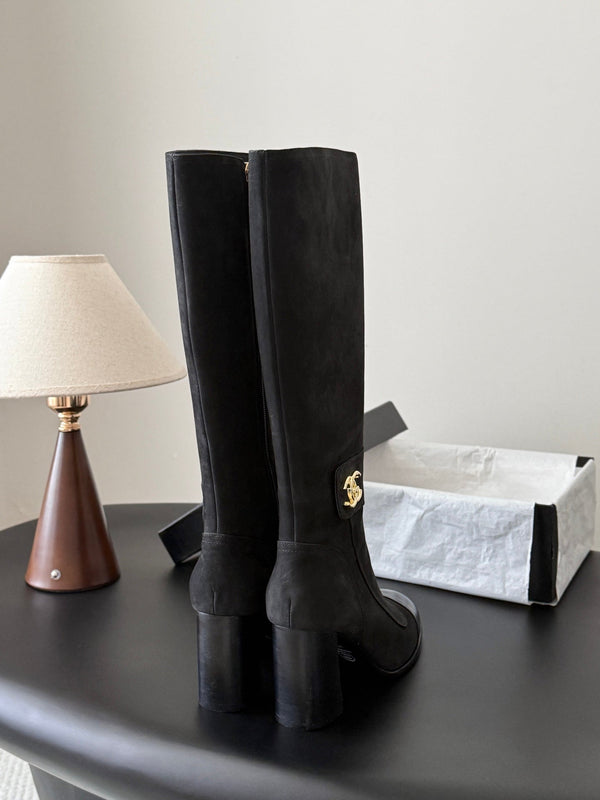 CC 26s Knee High Boots Black Black Suede 127796