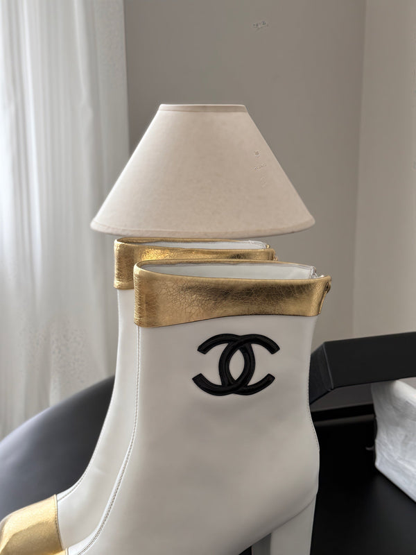 CC 26s Ankle Boots White Gold Metallic Leather 127859