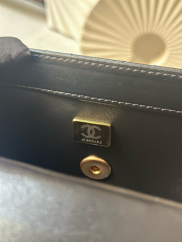 CC Wallet With Strap 19cm Black Quited Lambskin 286331