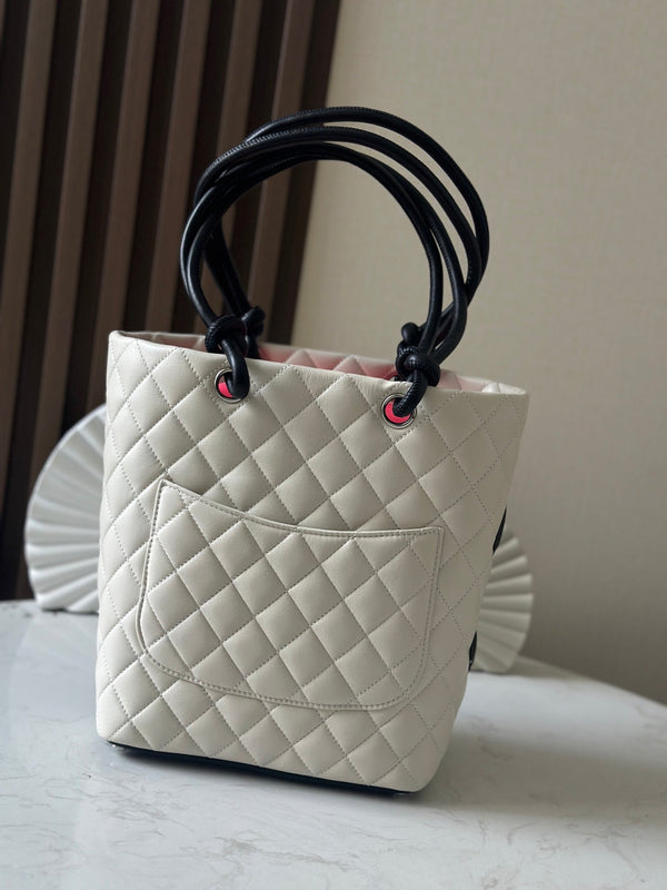 CC 25s Cambon Ligne Tote Bag 24cm In White Mix Black Calfskin