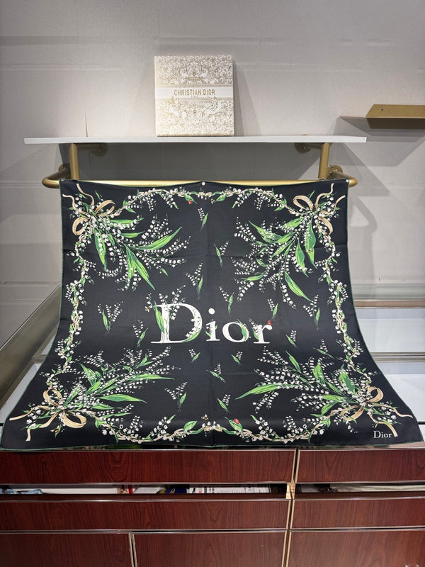 CD Lily Of The Valley Scarf 90x90cm Black Silk Twill 209861