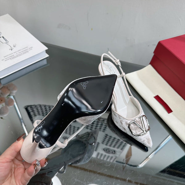 Vlogo Signature Slingback White Calfskin and Velvet