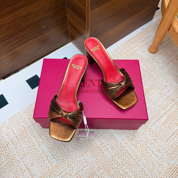 VLTN 26s Annet Mules 6.5cm Brown Gold Woven Leather 974324