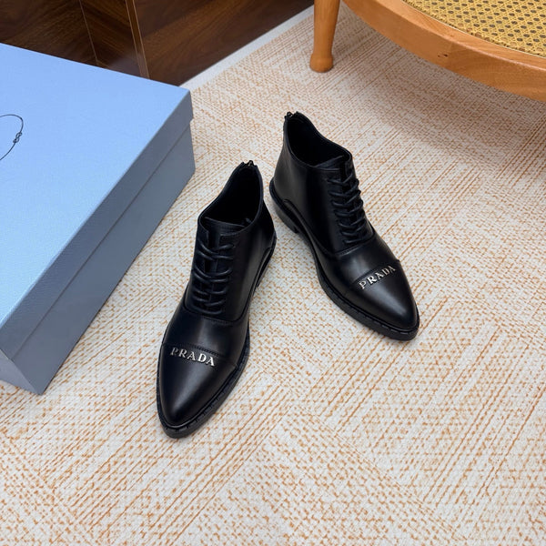 Prad 26s Pointed-Toe Derby Shoes Black Leather 974554
