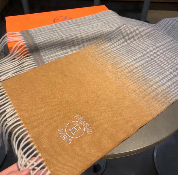 Scarf 180 CM Light Brown Gradient Grey Caro Cashmere 398223