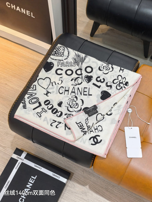CC 25 Scarf 140CM White Black Colorful Cashmere 293079