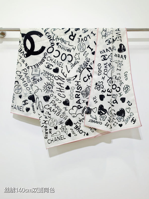 CC 25 Scarf 140CM White Black Colorful Cashmere 293079