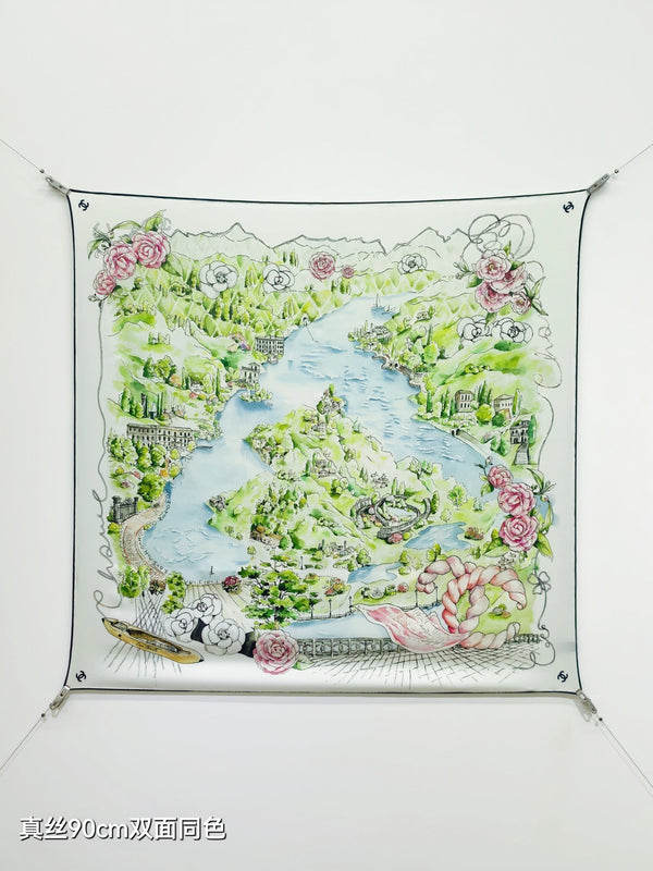 CC 26s Scarf 90x90cm White Colorful Twill Silk 304630