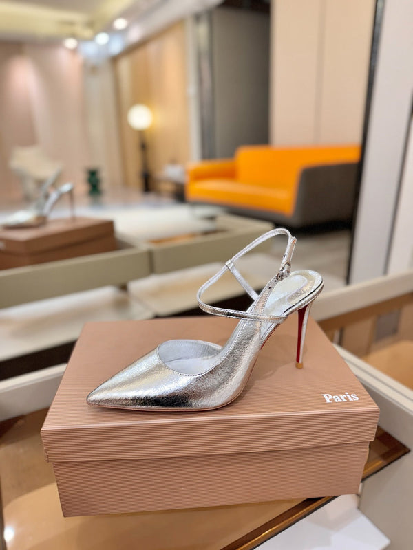 CL Jenlove Slingback 10.5cm Sliver Leather 635809