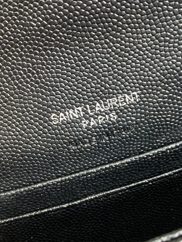 YSL Sliver Logo Monogram Card Flap Wallet 13.5cm Black Caviar Cowhide