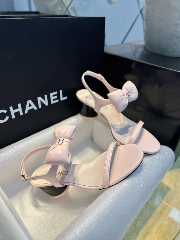 CC 26s Bow Block Heel Sandals Pink Leather 964839