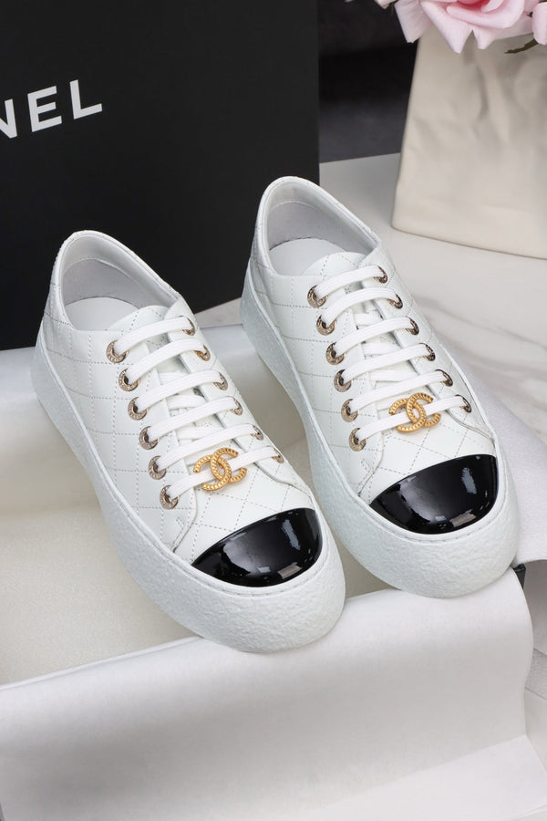 CC Trainer Sneaker Quilted White Patent Calfskin 964812