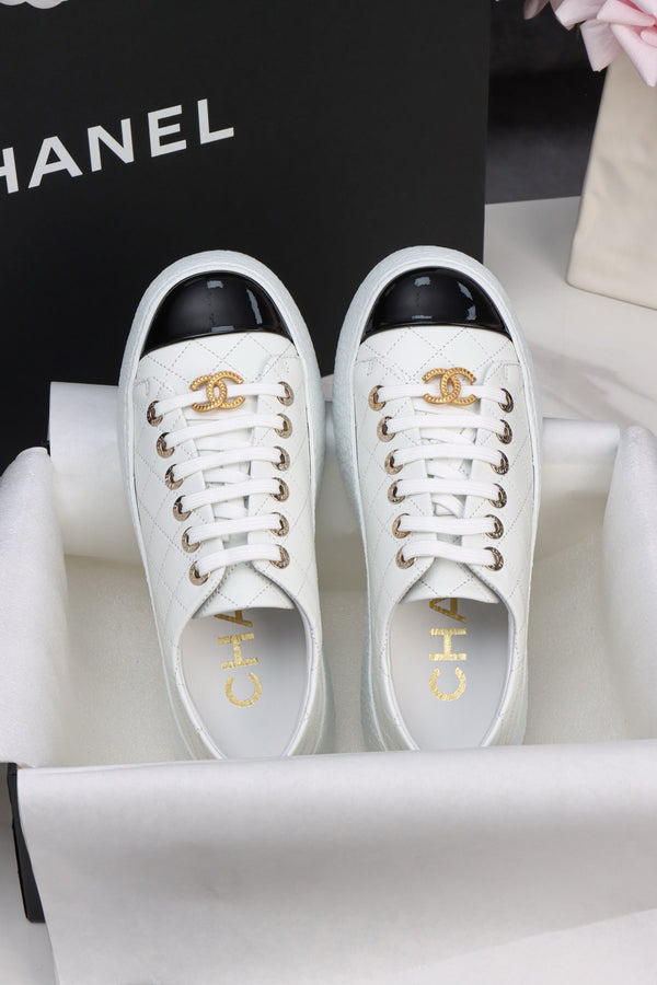 CC Trainer Sneaker Quilted White Patent Calfskin 964812