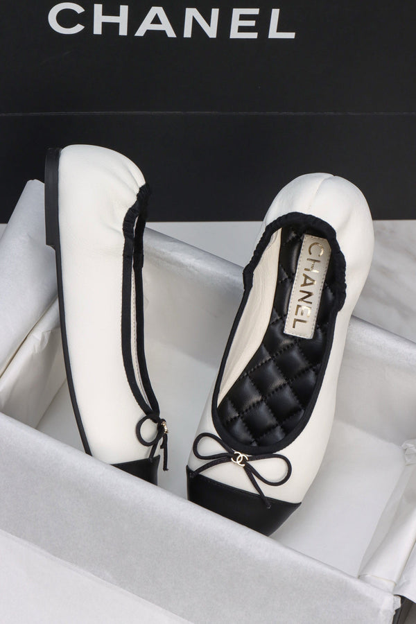 CC 26s Elasticated Ballerinas Black White Leather 964703