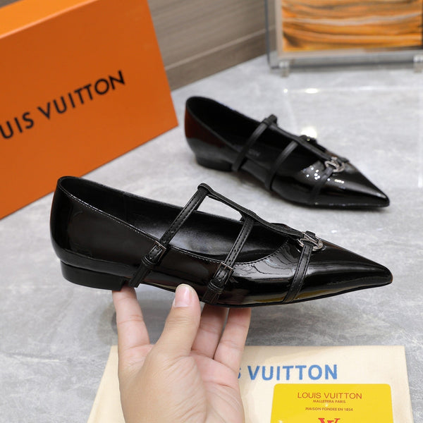 LV 6AM Flat Ballerina Black Patent Leather 601541