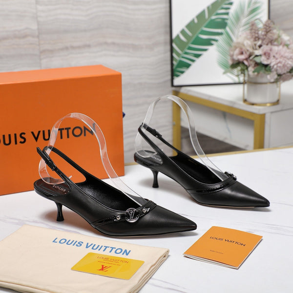 LV 6AM Slingback Pump 5cm Black Sheepskin 601544