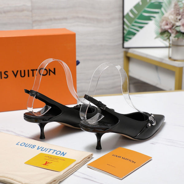 LV 6AM Slingback Pump 5cm Black Sheepskin 601544